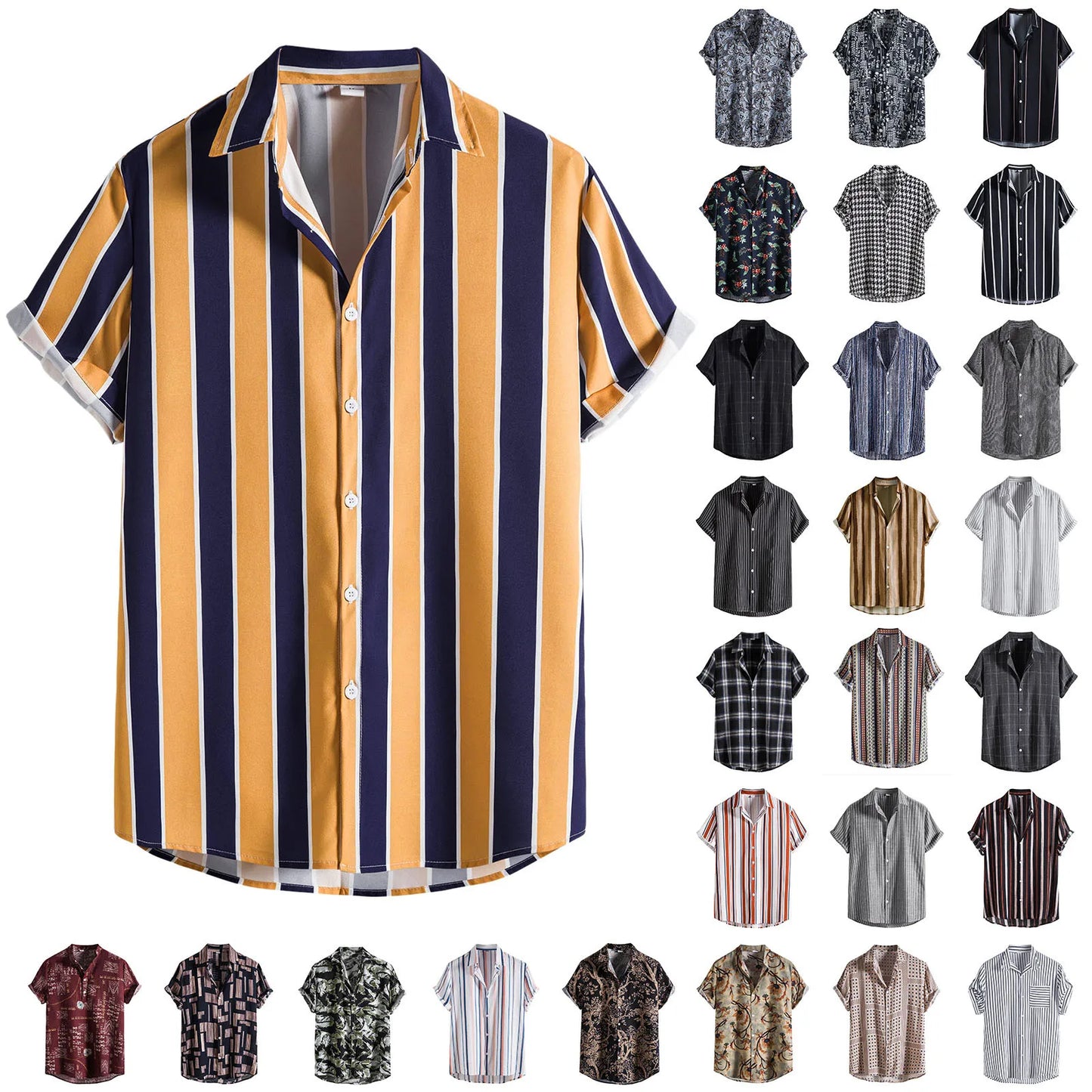 Summer Men Shirts Hawaiian Short Sleeve Work Shirt Men Plaid Print Blouse Men