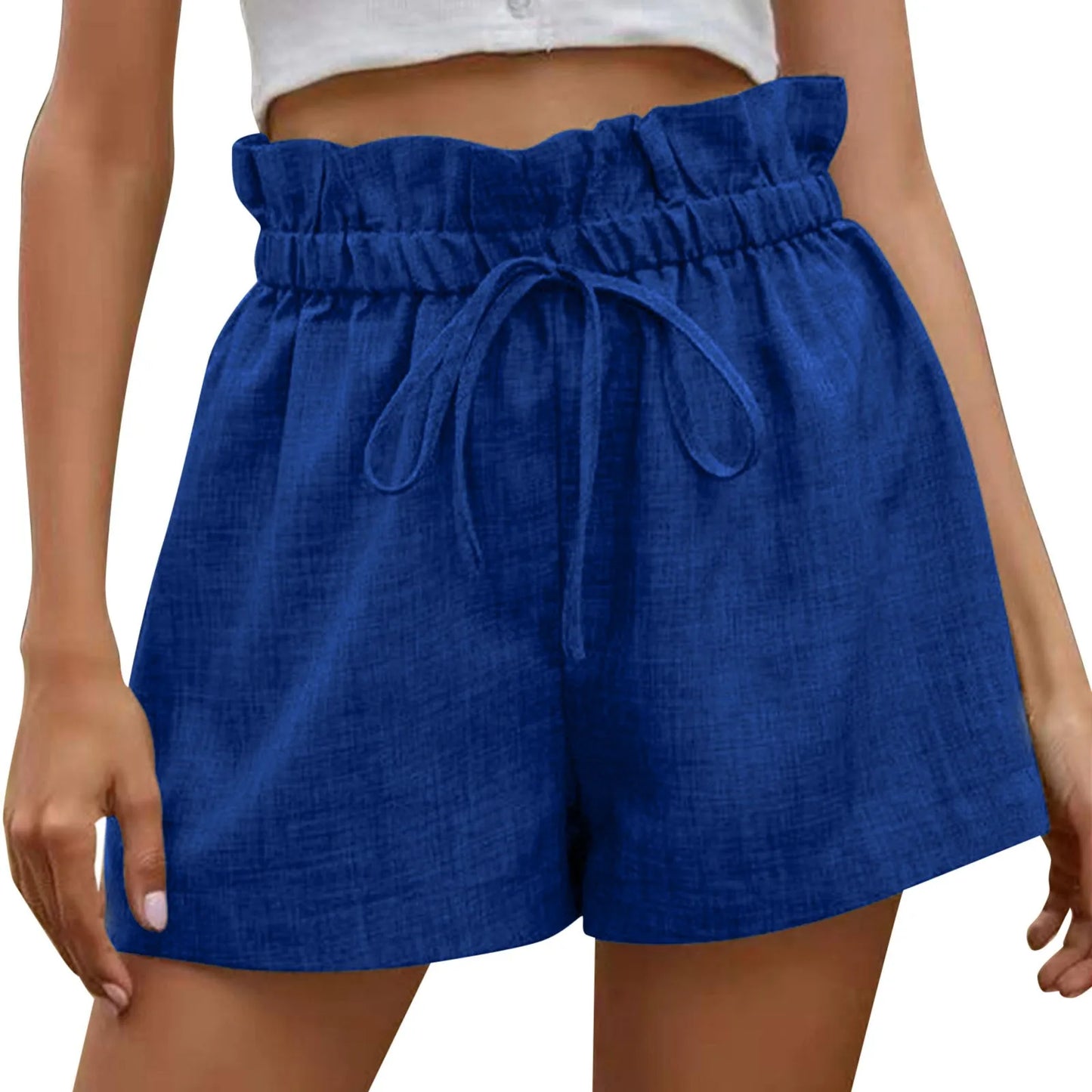 Women Casual Beach Shorts Elastic High Waist Short Pants Vintage Cotton