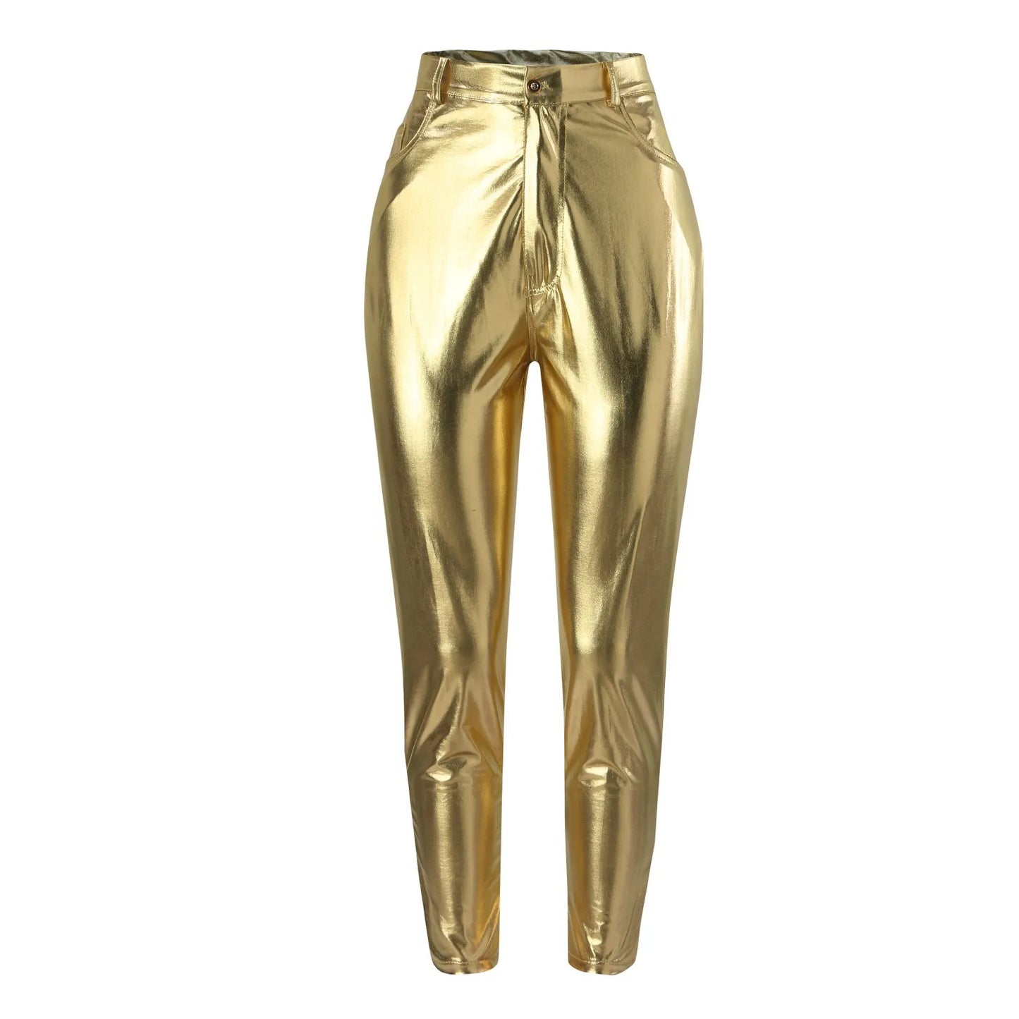 Women Leggings Faux Leather Pants Spring Gold Silver Fashion Lady Trousers Sexy Skinny