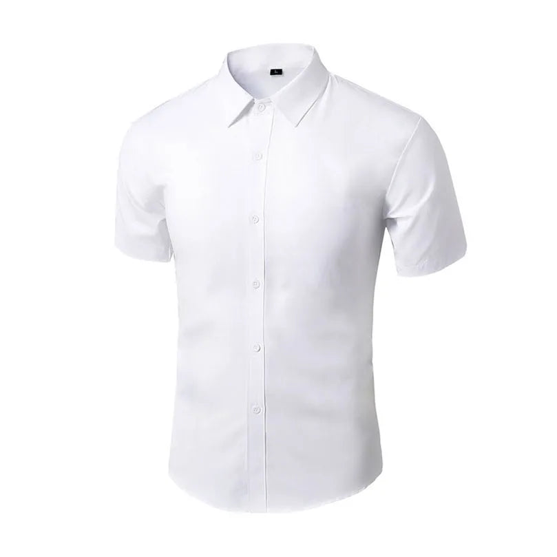 Men's Formal Shirt Long Sleeve Non-Iron Business Slim Fit Korean Work Men White