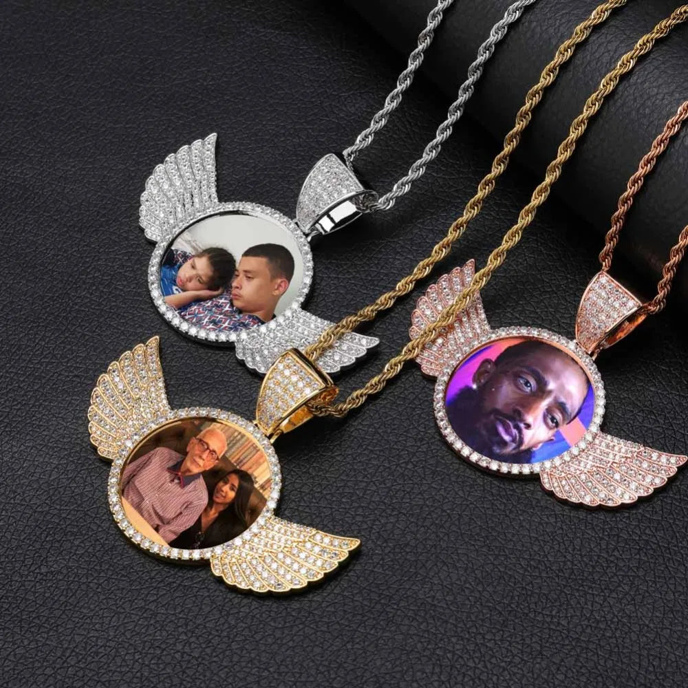 TOPGRILLZ Gold Custom Made Photo With wings Medallions Necklace