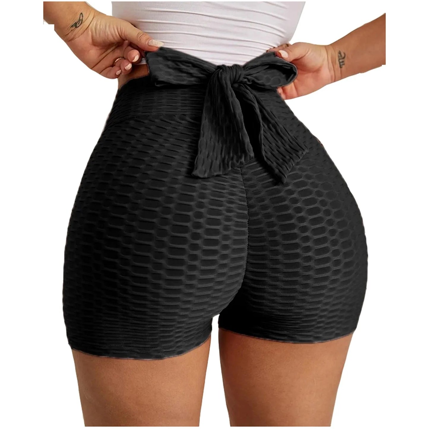 Fitness Gym Solid Shorts For Women Casual Summer Bow High Waist Running