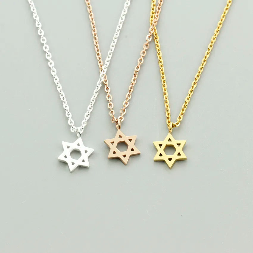 Jewelry Star of David Pendant Necklace for Women Chain Stainless Steel