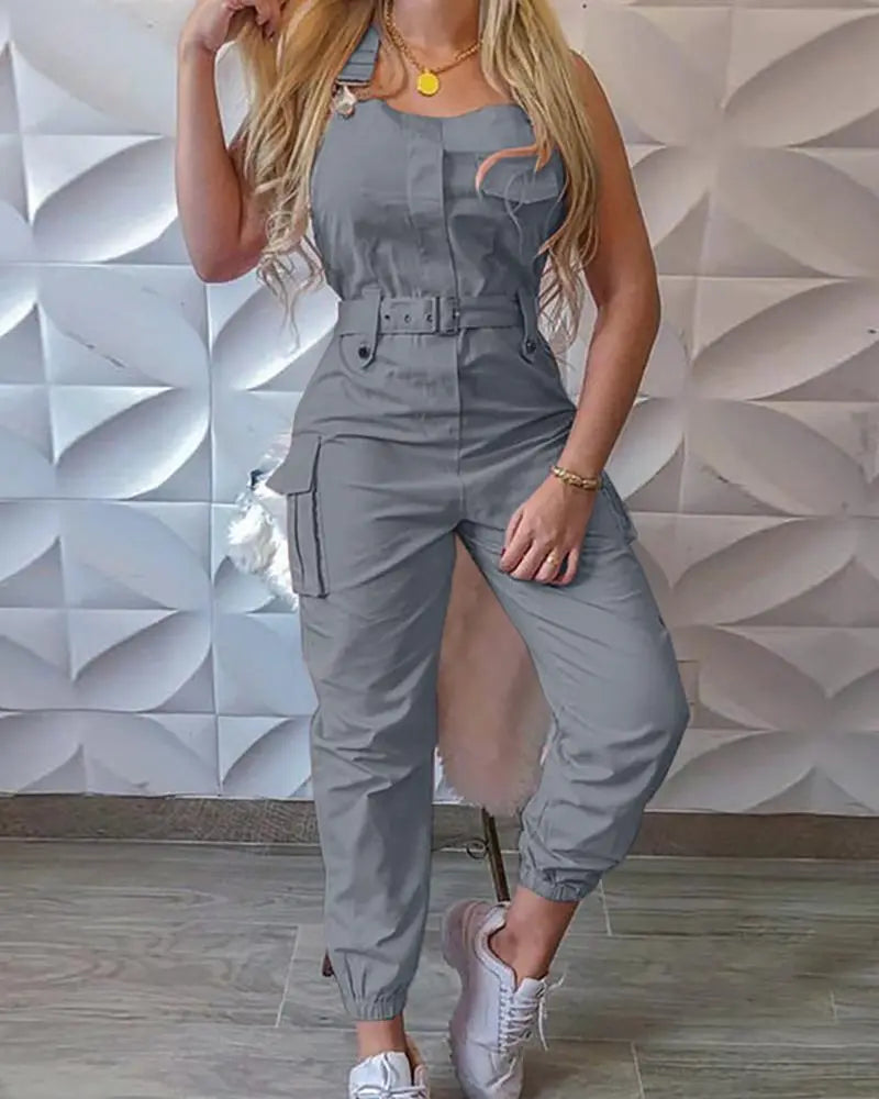 Strap Jumpsuit Women Loose Dungarees Long Rompers Summer Solid Pockets