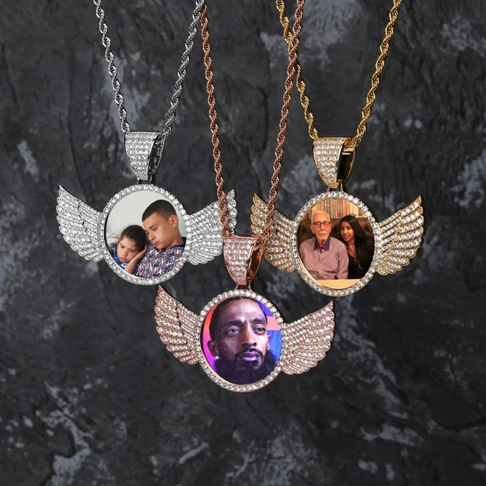 TOPGRILLZ Gold Custom Made Photo With wings Medallions Necklace