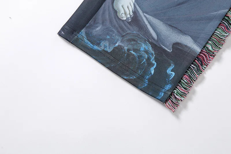 Paisley Print Women Pants Sheer Tassel High Waist Party Clubwear Trousers Floral Streetwear