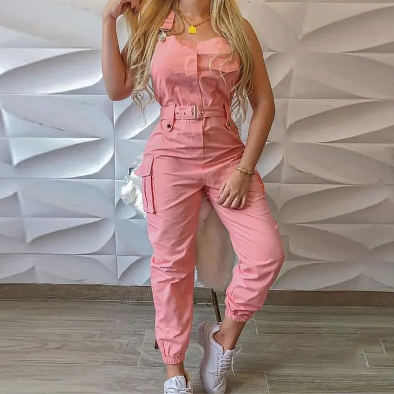 Strap Jumpsuit Women Loose Dungarees Long Rompers Summer Solid Pockets