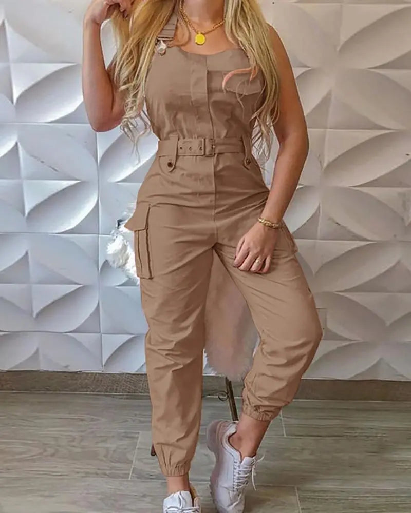 Strap Jumpsuit Women Loose Dungarees Long Rompers Summer Solid Pockets