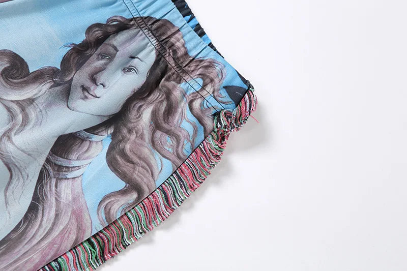 Paisley Print Women Pants Sheer Tassel High Waist Party Clubwear Trousers Floral Streetwear