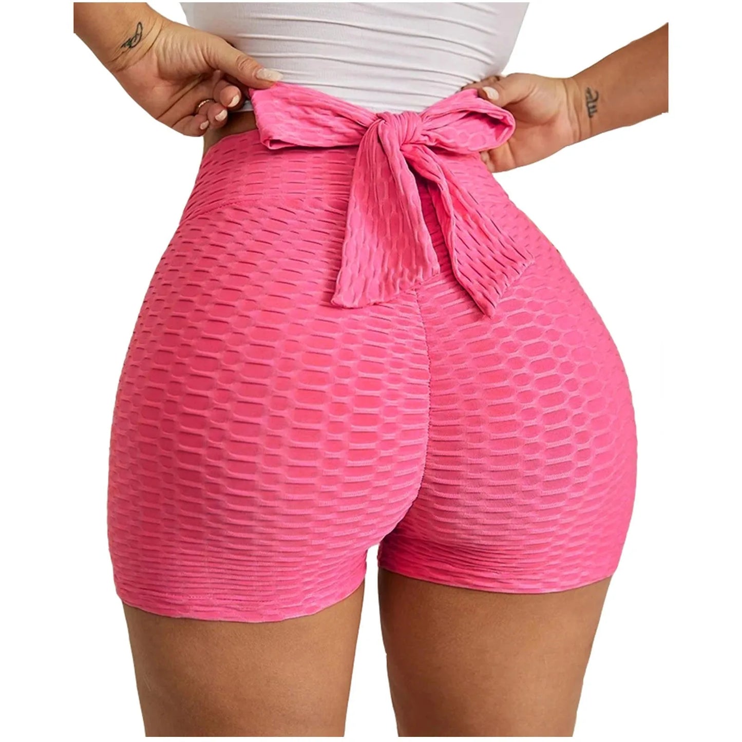 Fitness Gym Solid Shorts For Women Casual Summer Bow High Waist Running