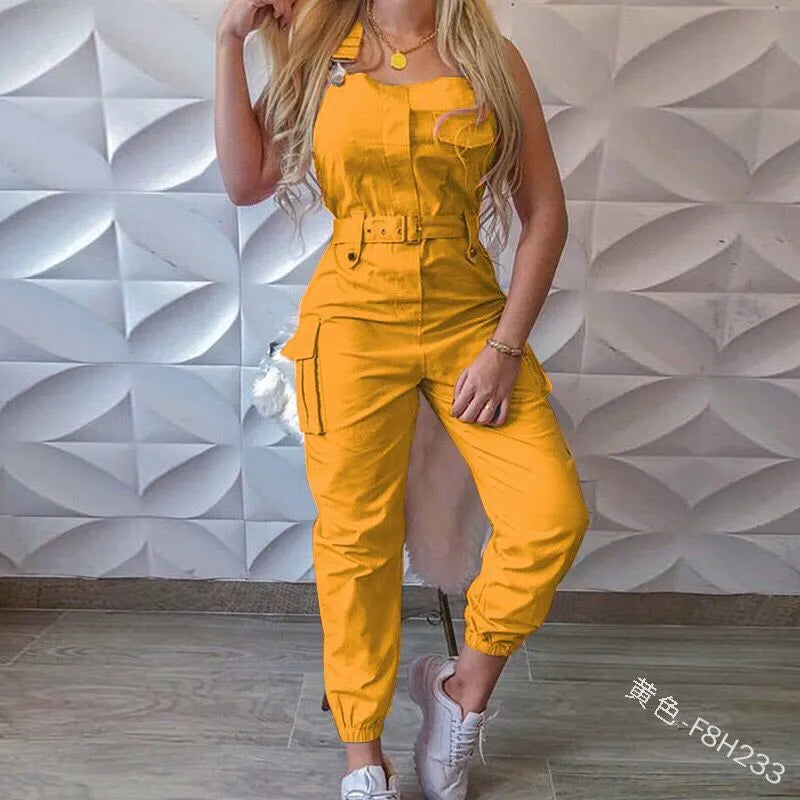 Strap Jumpsuit Women Loose Dungarees Long Rompers Summer Solid Pockets