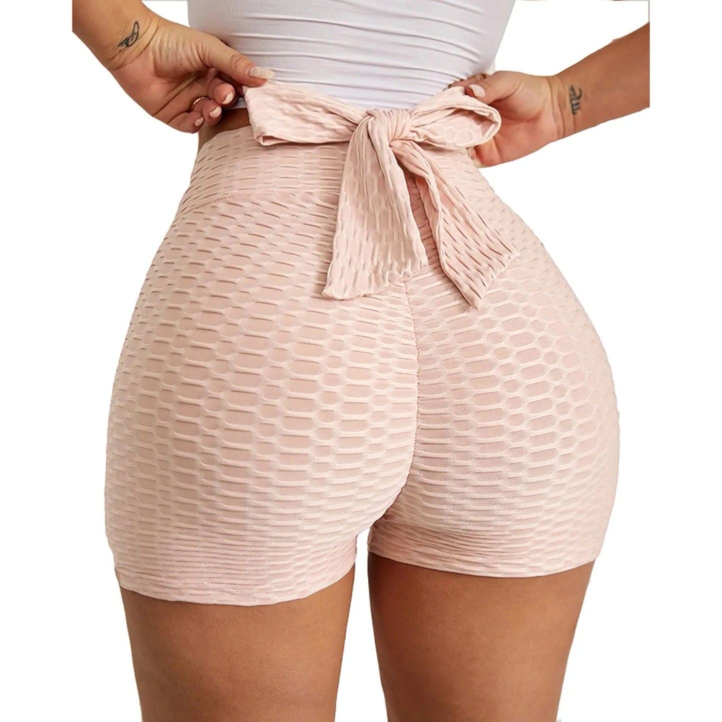Fitness Gym Solid Shorts For Women Casual Summer Bow High Waist Running