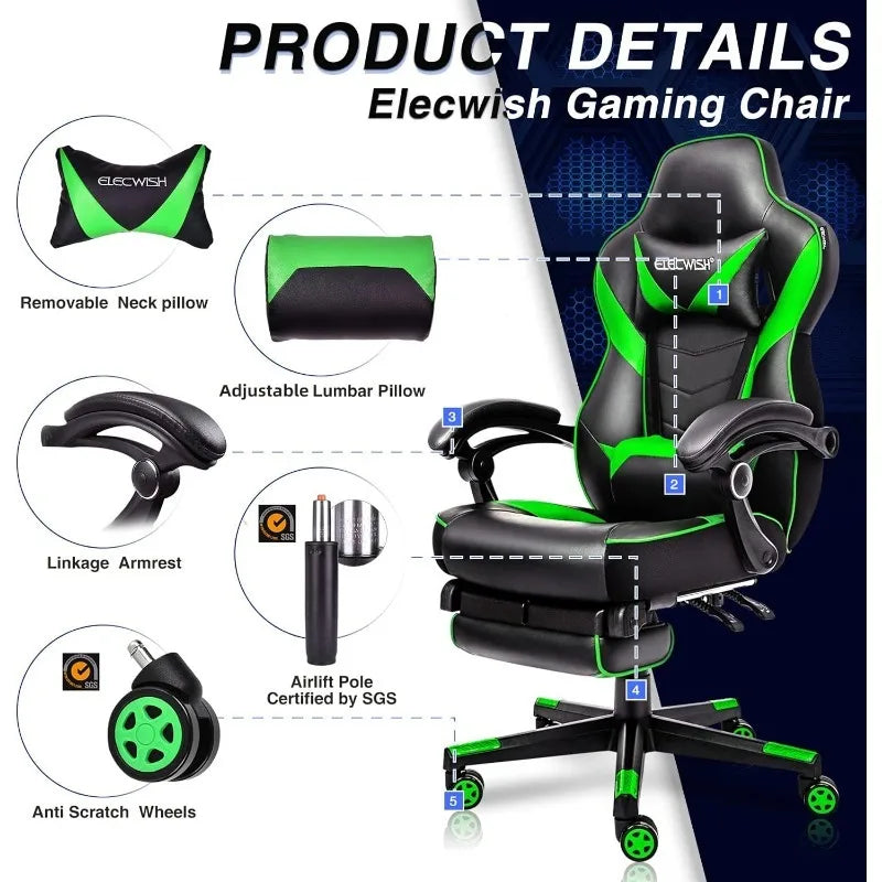 ARTET Gaming Chair with Massage High Back Computer Chair with Footrest Headrest