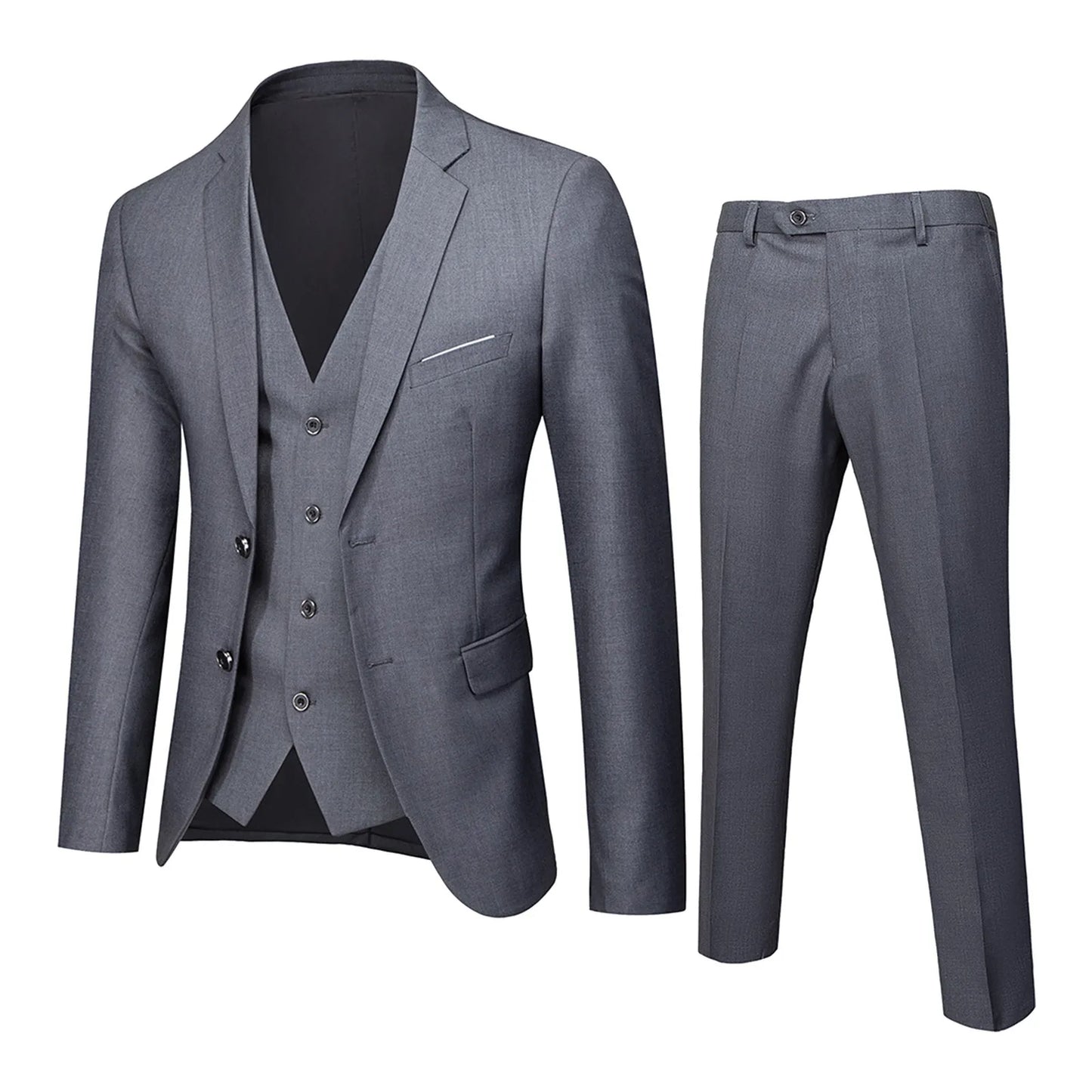 Men Blazers 3 Pieces Sets Business 2 Suits Vest Pants Blue Coats Wedding