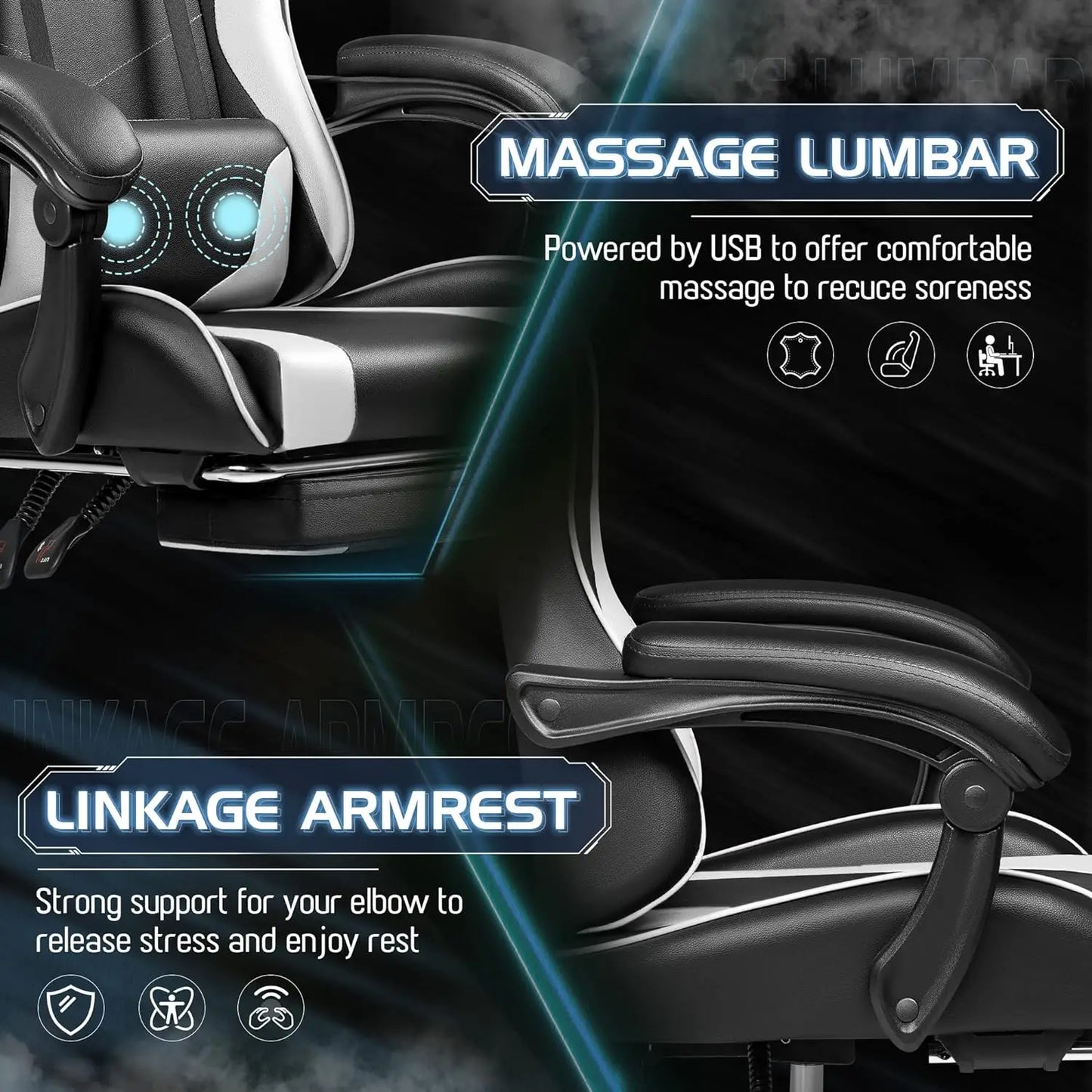 Gaming Chair, Video Game Chair with Footrest and Massage Lumbar Support,