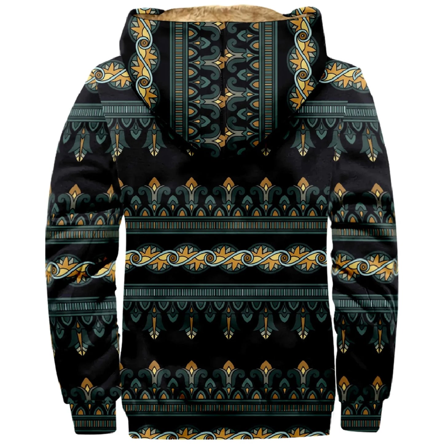 Winter Mens Warm Thick Fleece Lining Jackets Vintage Pattern Print Patchwork.