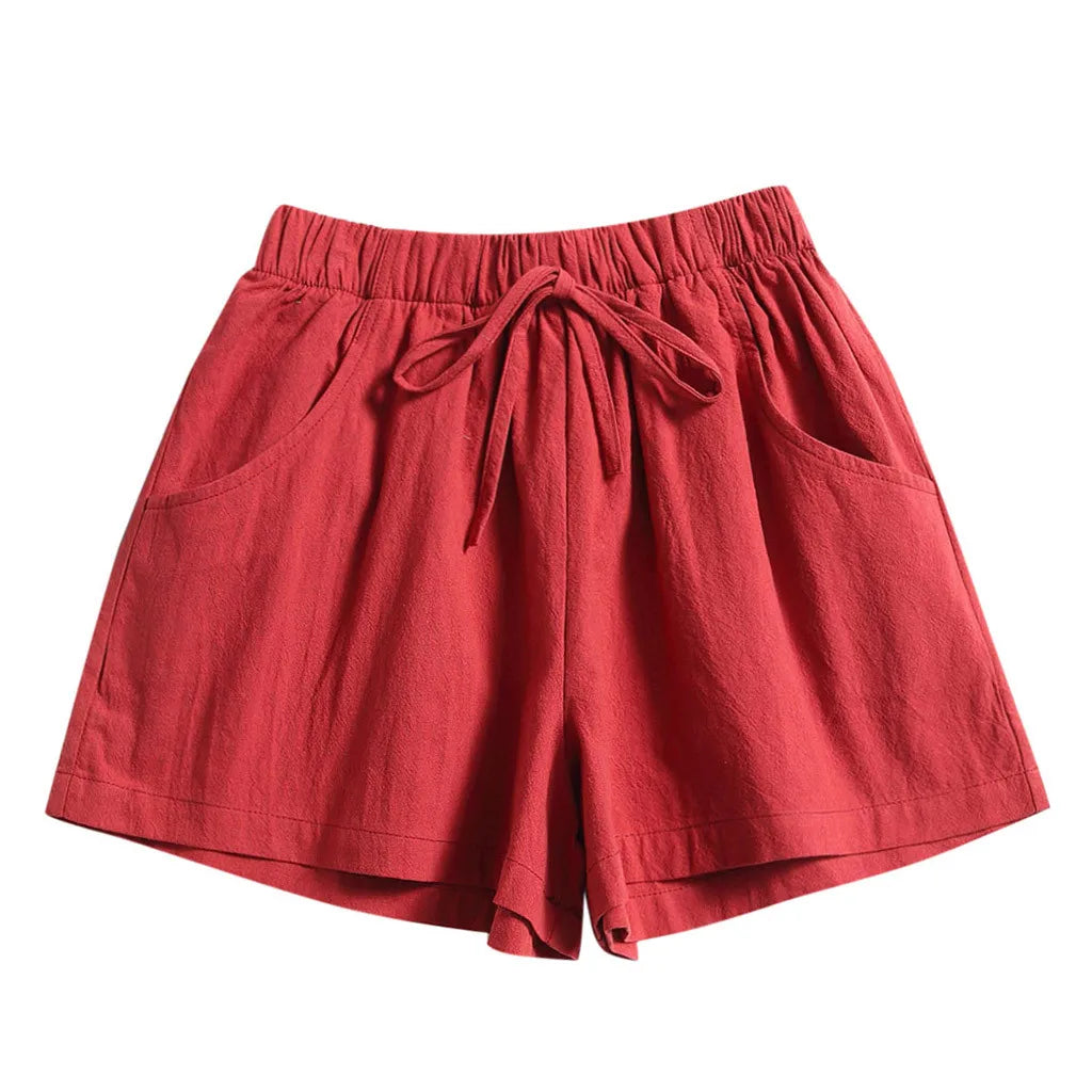 Women's Drawstring High Waist Solid Color Shorts Summer Loose Beach