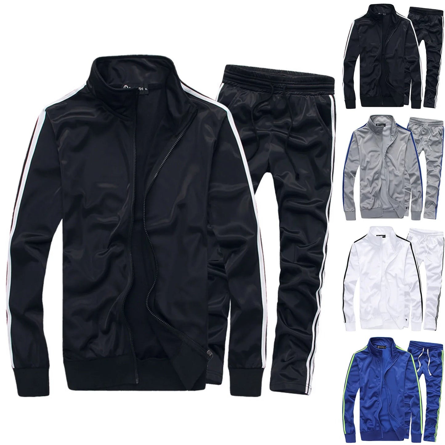 Casual Men Tracksuit Full Zip Running Jogging Athletic Sports Jacket And Pants 2 Piece Sets