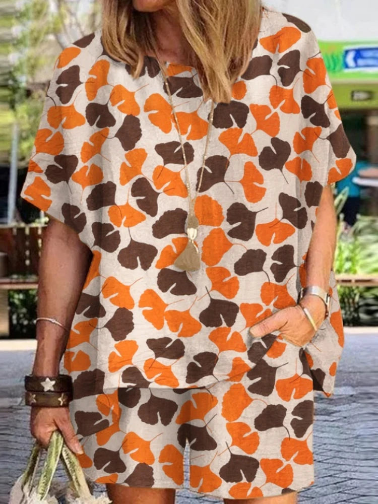 Summer Fashion New Women's Set Polka Dot Print Round Neck Loose Short Sleeve