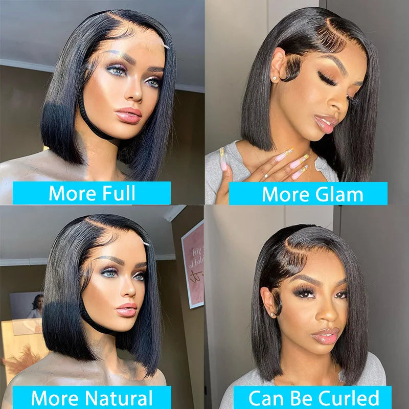 Pre Plucked Brazilian Human Hair Wigs Side Part Bob Wig for Women Natural Color T Part Lace Remy Straight Human Hair Wigs