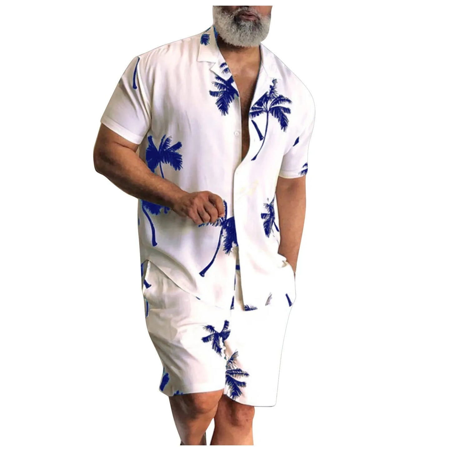 Sets Men Hawaii Shorts Shirt Clothing Set Casual Palm Tree Floral