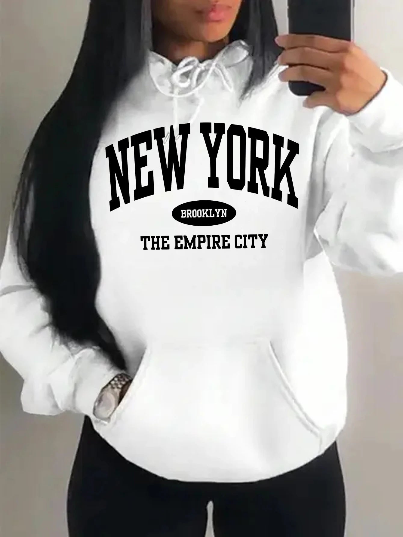 New York City Brooklyn Creative Letter Printed Female Hoodies Multicolor