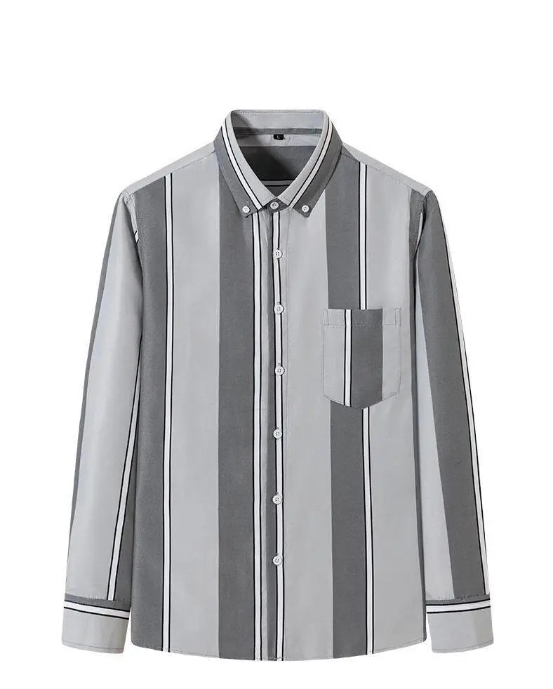 Y2k Spring and Autumn Men's Striped Shirt Long Sleeve Business Casual Square Collar