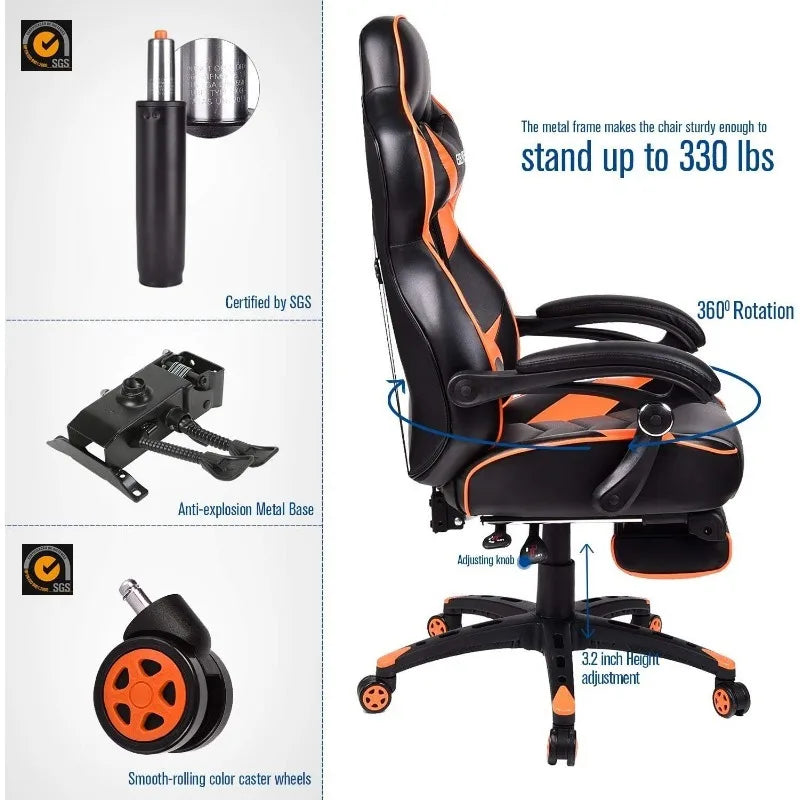 ARTET Gaming Chair with Massage High Back Computer Chair with Footrest Headrest