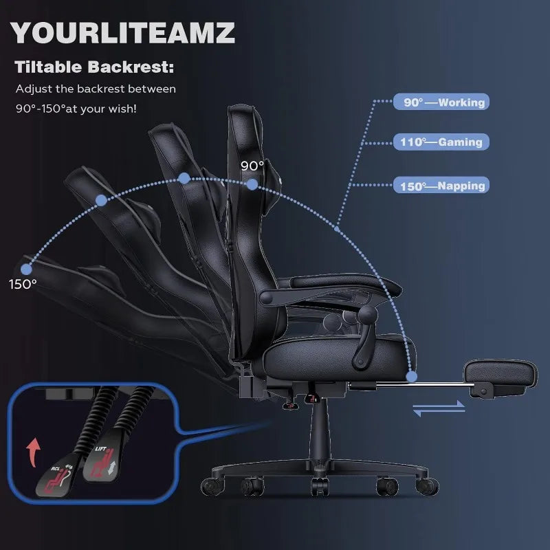 ARTET Gaming Chair with Massage High Back Computer Chair with Footrest Headrest