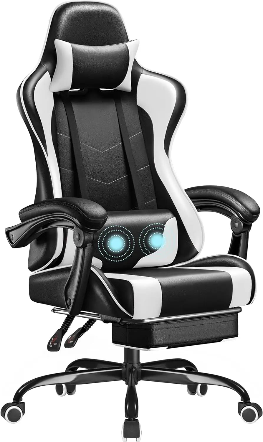 Gaming Chair, Video Game Chair with Footrest and Massage Lumbar Support,