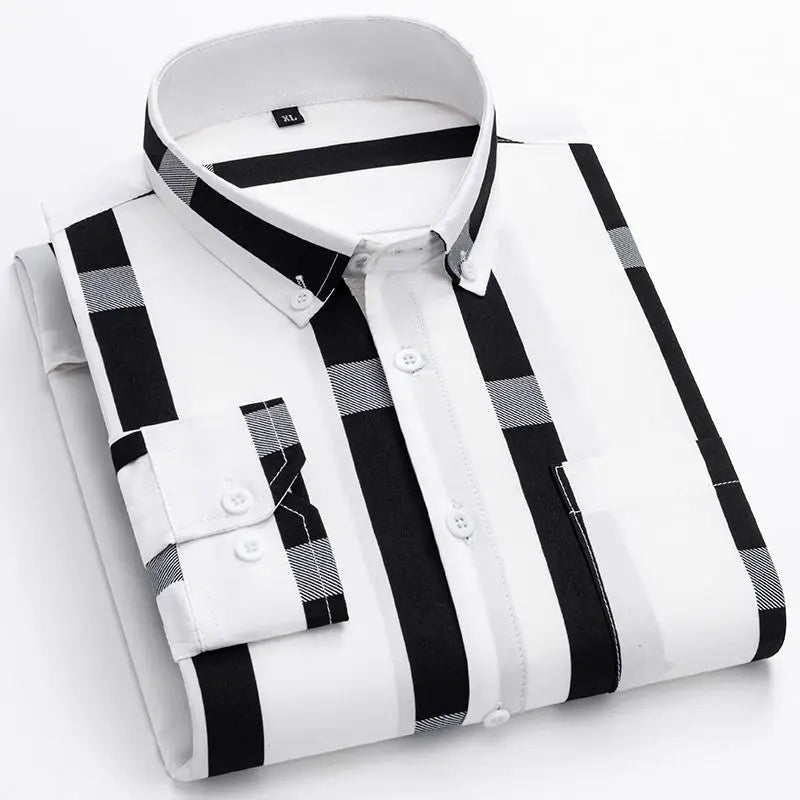 Y2k Spring and Autumn Men's Striped Shirt Long Sleeve Business Casual Square Collar