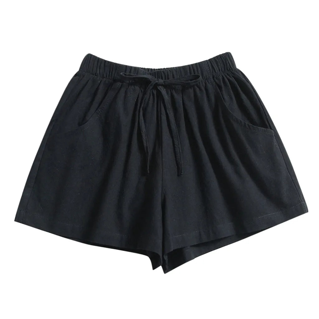 Women's Drawstring High Waist Solid Color Shorts Summer Loose Beach