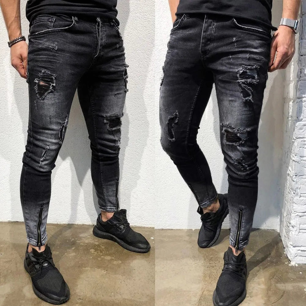 Men's Street All-match Jeans Hot Mens Skinny Stretch Denim Pants Distressed