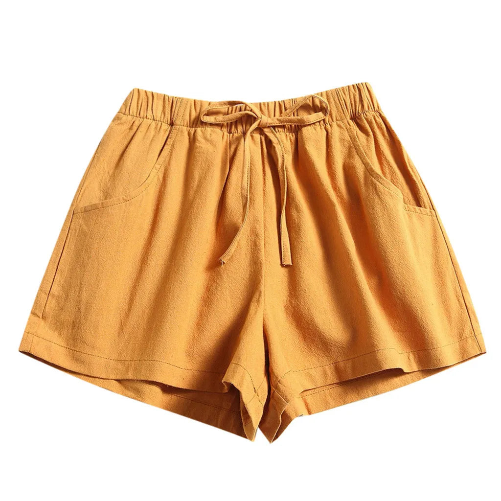 Women's Drawstring High Waist Solid Color Shorts Summer Loose Beach