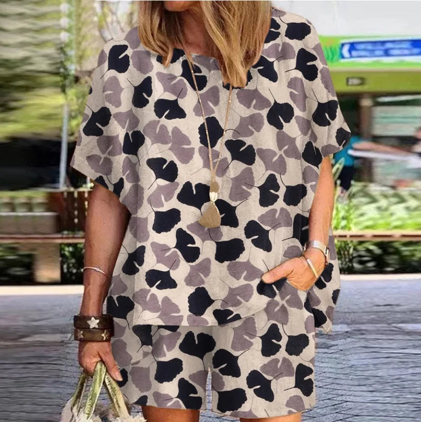 Summer Fashion New Women's Set Polka Dot Print Round Neck Loose Short Sleeve