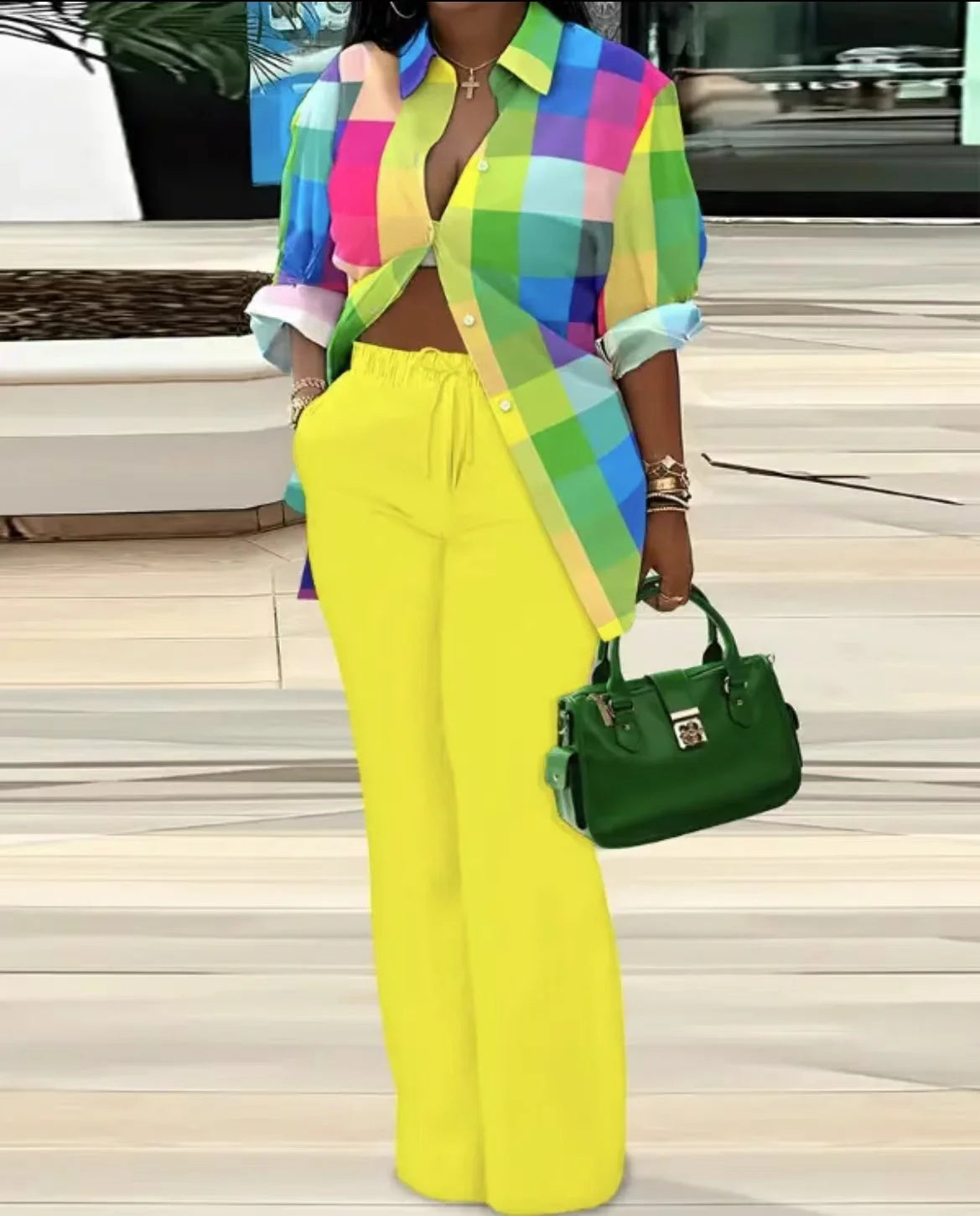 Autumn Fashion Printing Two Piece Set Women Casual Loose Button Long Sleeve Shirt Wide