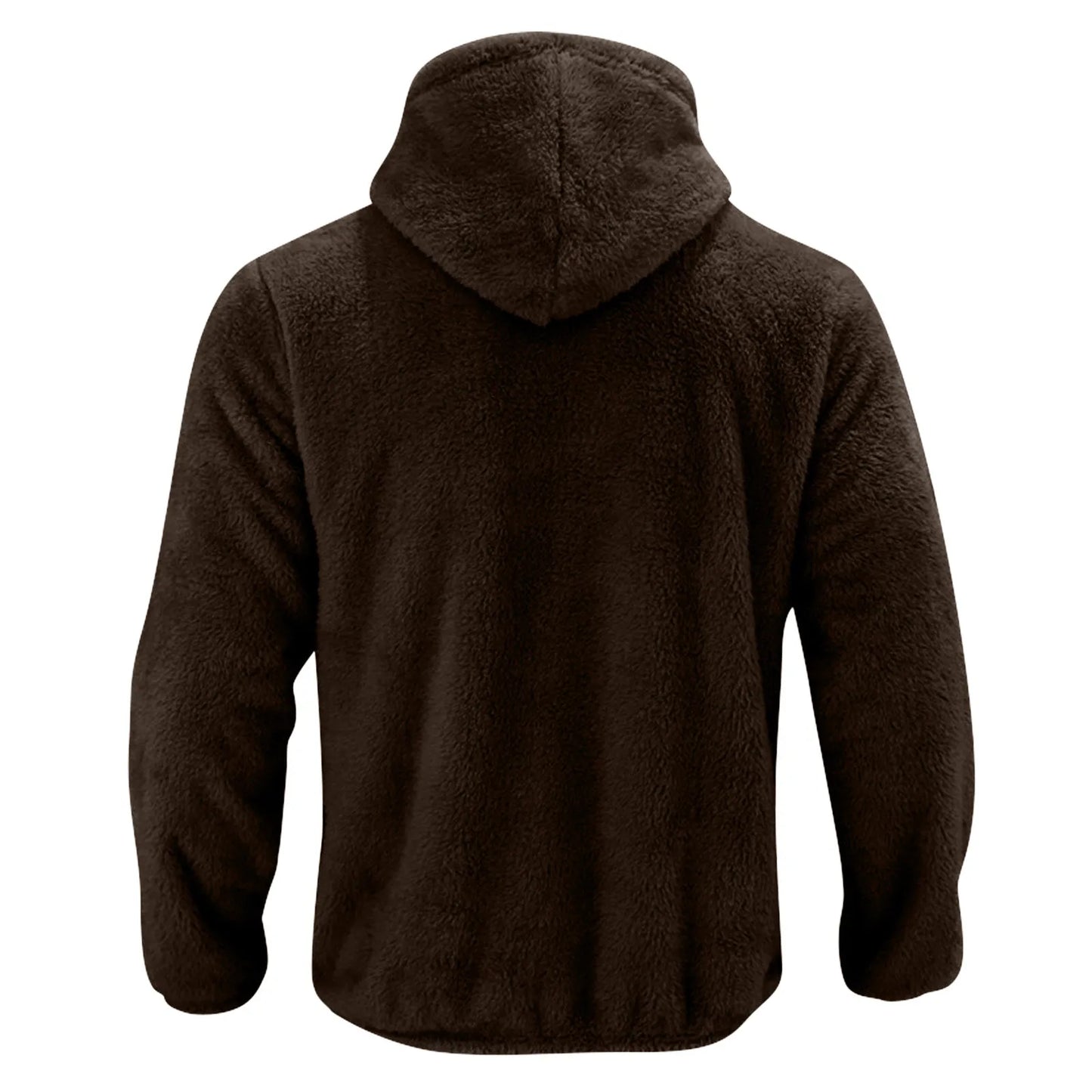 Men Coat Winter Fleece Jacket Plush Zipper Hooded Solid Soft Cold-proof Thermal