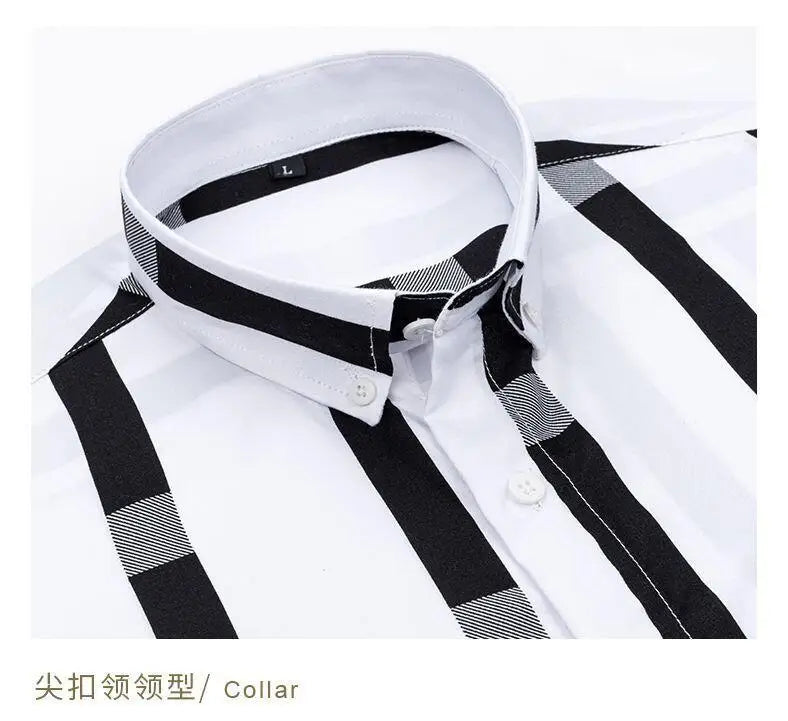 Y2k Spring and Autumn Men's Striped Shirt Long Sleeve Business Casual Square Collar