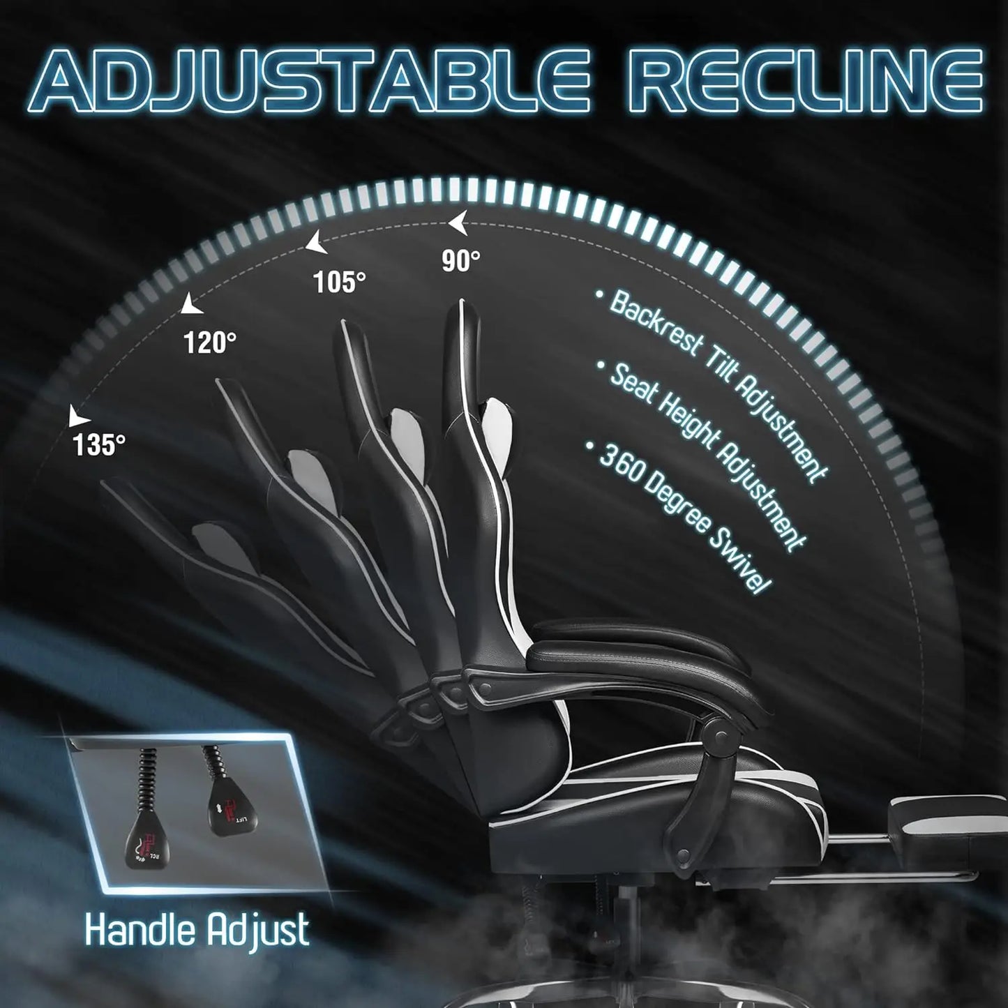 Gaming Chair, Video Game Chair with Footrest and Massage Lumbar Support,