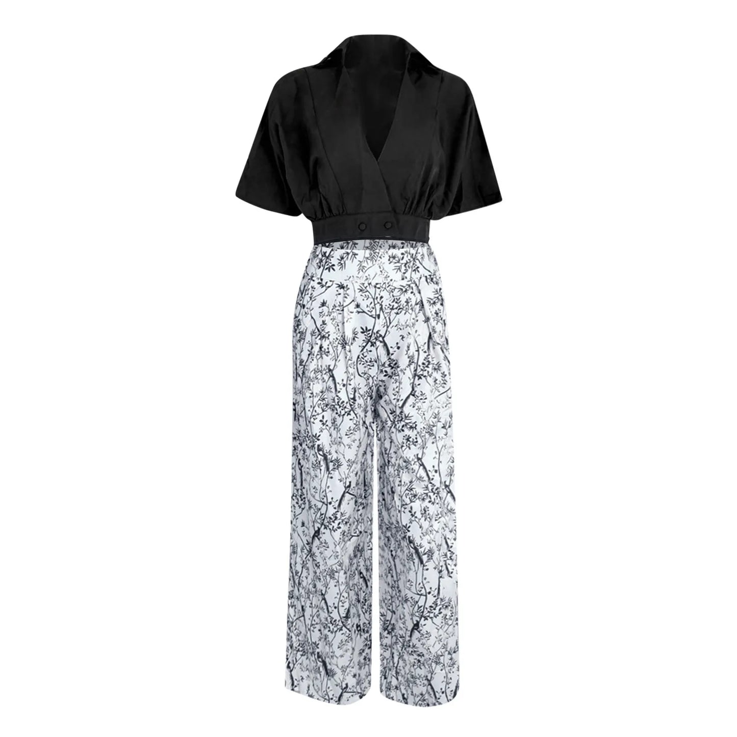 Womens Two Piece Sets Sexy Mid Sleeve Shirt Elgant Boho Floral Print Wide Leg