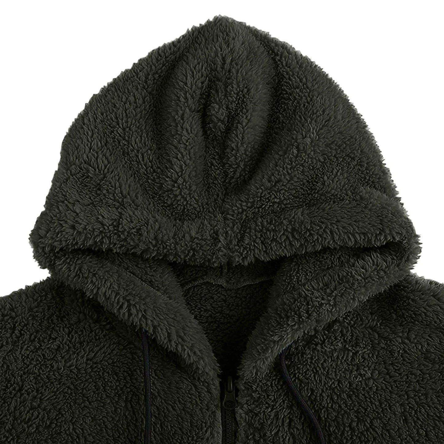 Men Coat Winter Fleece Jacket Plush Zipper Hooded Solid Soft Cold-proof Thermal