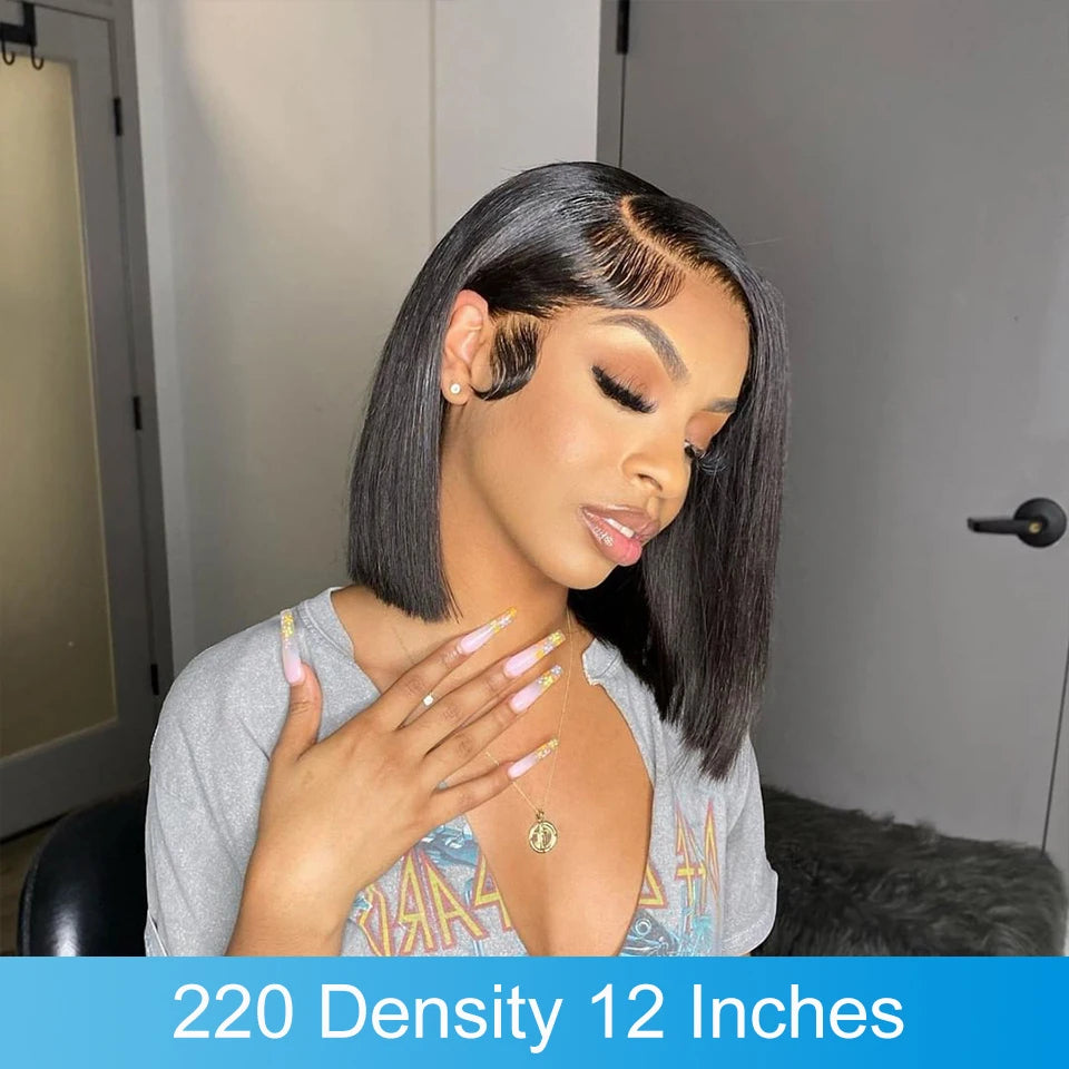 Pre Plucked Brazilian Human Hair Wigs Side Part Bob Wig for Women Natural Color T Part Lace Remy Straight Human Hair Wigs