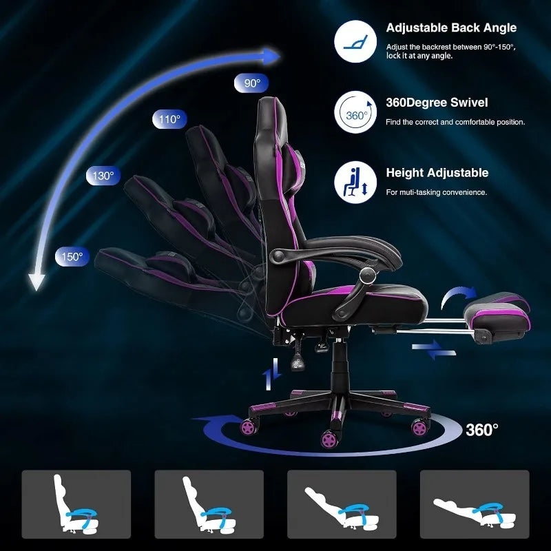 ARTET Gaming Chair with Massage High Back Computer Chair with Footrest Headrest