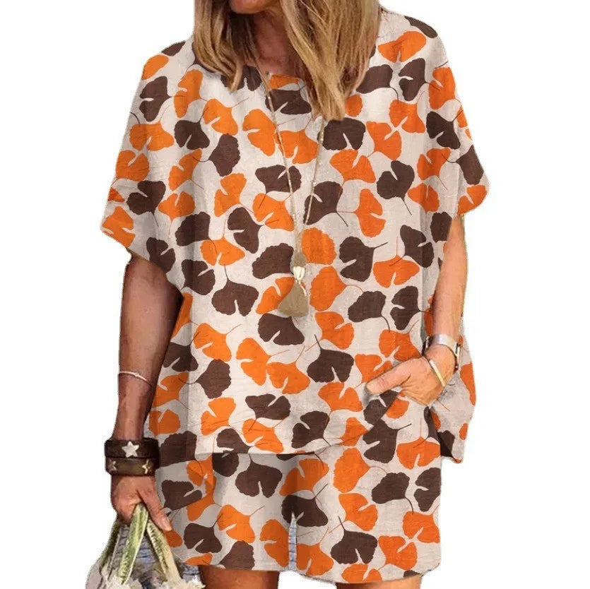 Summer Fashion New Women's Set Polka Dot Print Round Neck Loose Short Sleeve