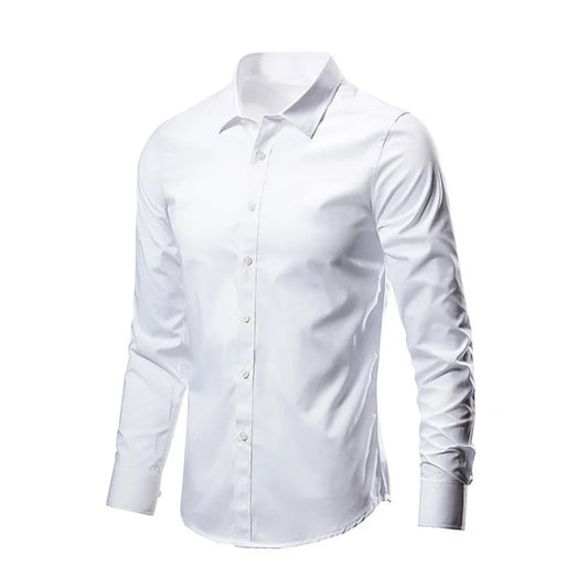 Men's Formal Shirt Long Sleeve Non-Iron Business Slim Fit Korean Work Men White