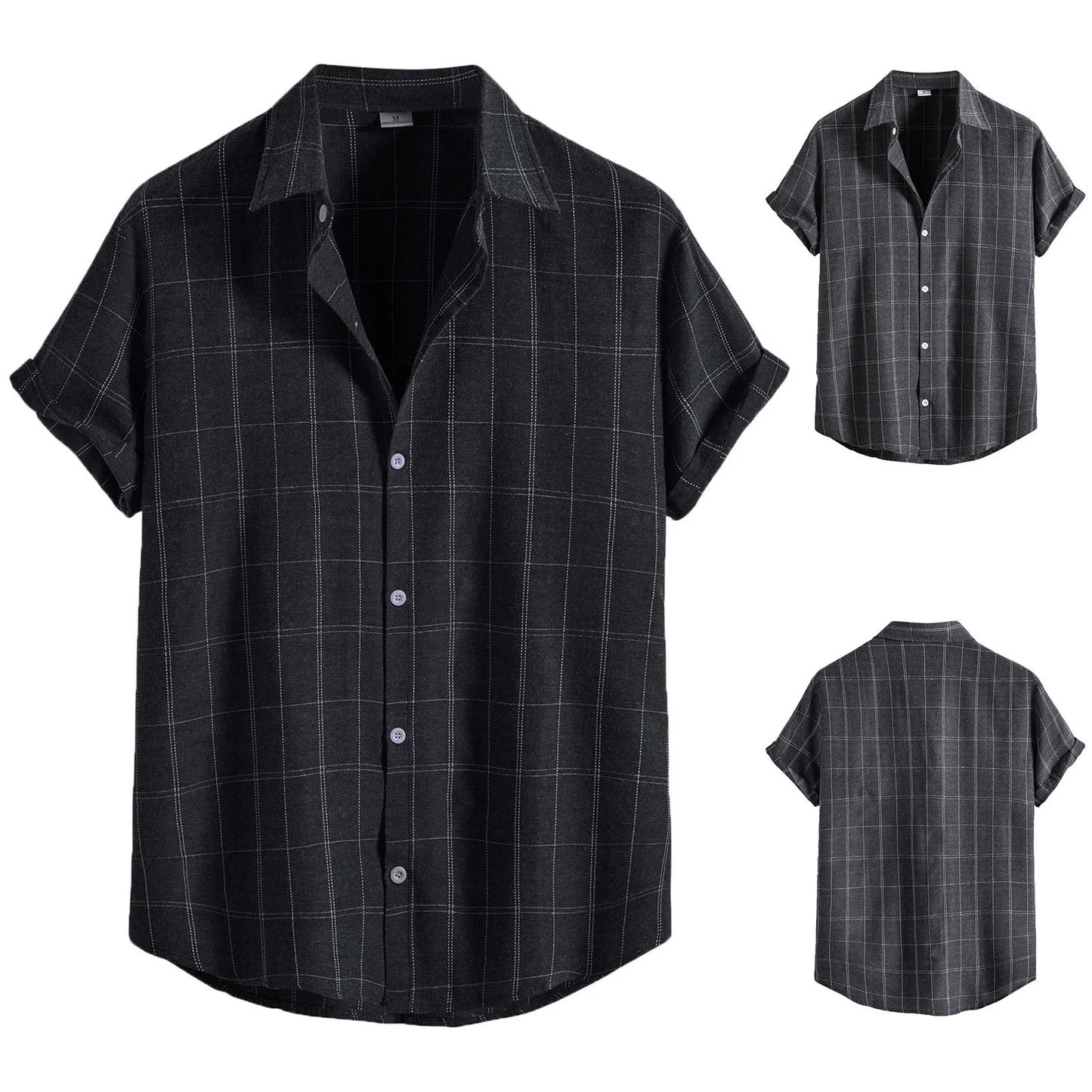 Summer Men Shirts Hawaiian Short Sleeve Work Shirt Men Plaid Print Blouse Men