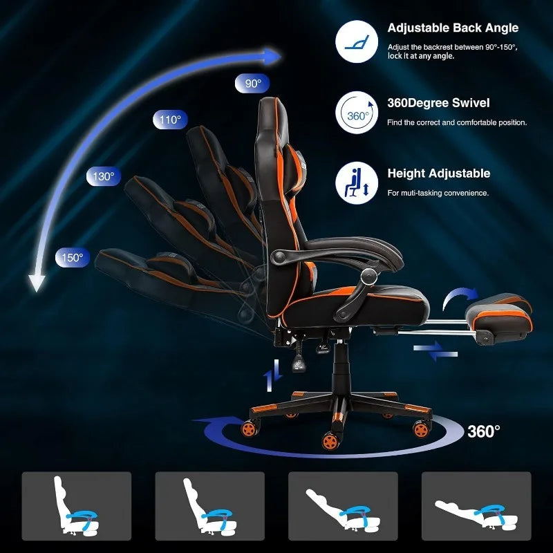ARTET Gaming Chair with Massage High Back Computer Chair with Footrest Headrest
