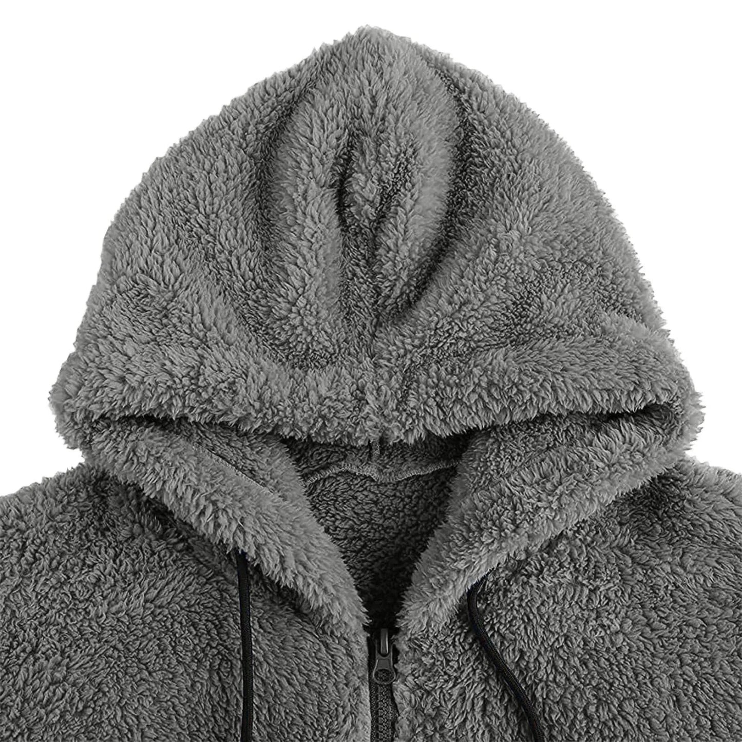 Men Coat Winter Fleece Jacket Plush Zipper Hooded Solid Soft Cold-proof Thermal