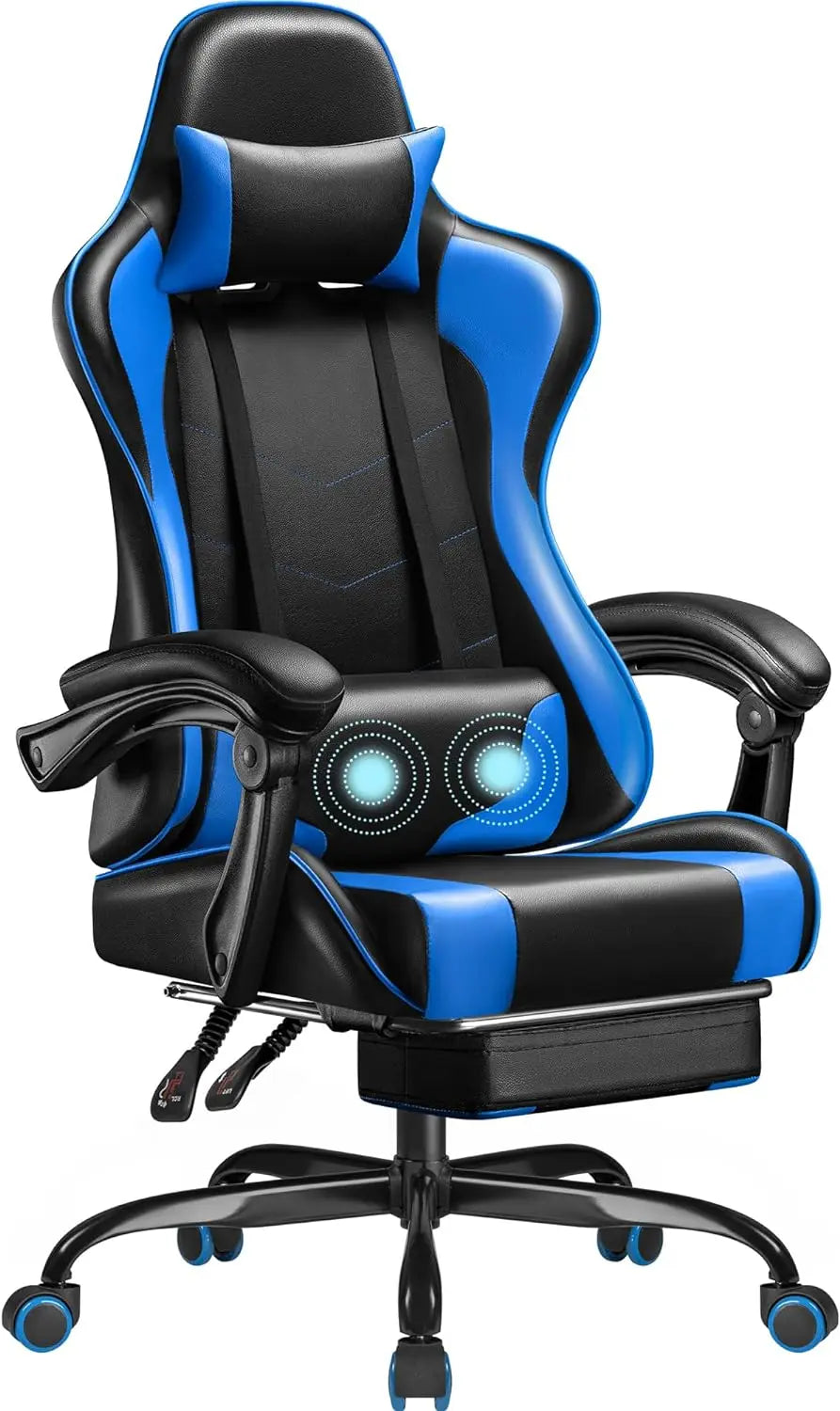 Gaming Chair, Video Game Chair with Footrest and Massage Lumbar Support,