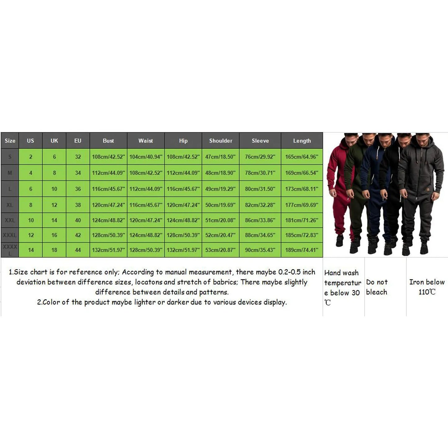 Men One-piece Garment Pajama Playsuit Zipper Hoodie